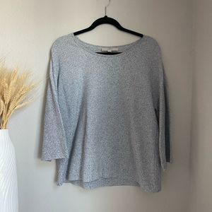 LOFT Women's Gray & Black Speckled 3/4 Sleeve Sweater - Size L